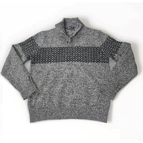 Gap Pullover Sweater Mens Sz L Gray 1/4 Button Up Mock Neck Lambwool Blend - Picture 1 of 13